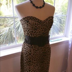 Sweetheart Strapless Cheetah Print Midi Dress NWOT